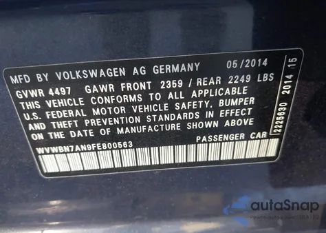 2015 Volkswagen Cc 2.0T Sport z USA, uszkodzony, nr VIN WVWBN7AN9FE800563